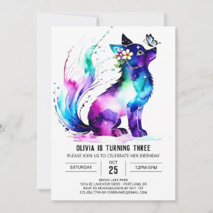 Painted Pastel Wolf Digital Girl Birthday Invitation