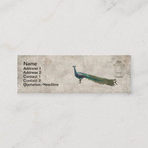 Painted Peacock White Vintage  Business Card/Tag Mini Business Card