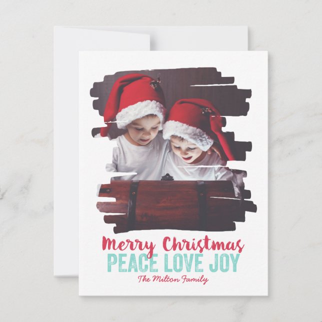 Painted Photo Frame Peace Love Joy Holiday Card (Front)