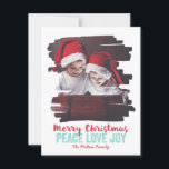Painted Photo Frame Peace Love Joy Holiday Card<br><div class="desc">Stylish holiday card that says "Merry Christmas" and "peace love joy". In festive red and blue colours.</div>