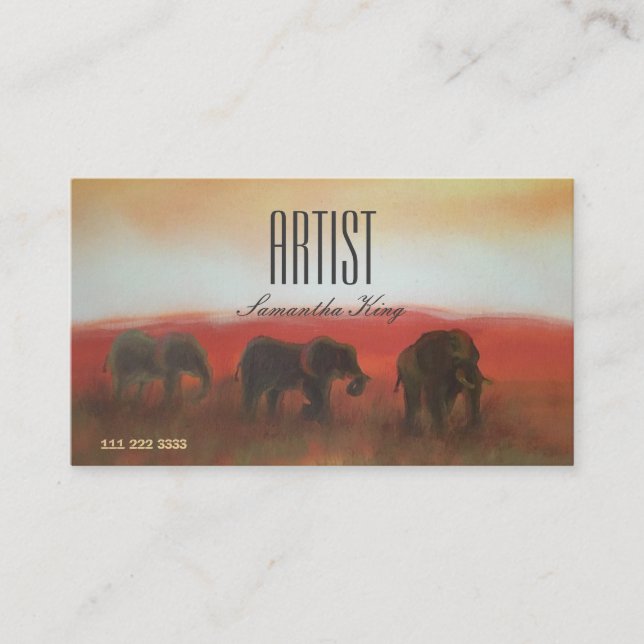 Painted Picture Africa Animals Sunset Artist Business Card (Front)