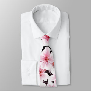 Painted Pink & Black Cherry Blossoms Pattern Tie