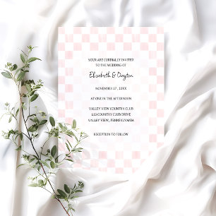 Painted Pink Checkerboard Pattern Wedding Invitation