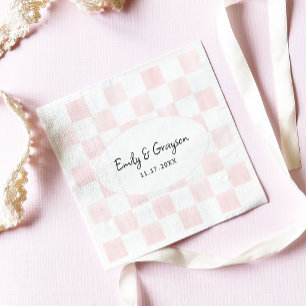 Painted Pink Checkerboard Pattern Wedding Napkin