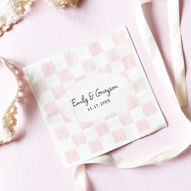 Painted Pink Checkerboard Pattern Wedding Napkin (Creator Uploaded)