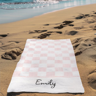 Painted Pink Chequerboard Pattern Personalised Beach Towel