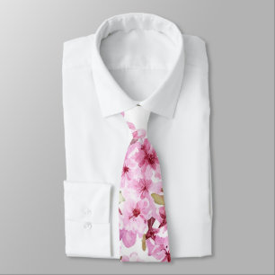 Painted Pink Cherry Blossom Pattern Tie