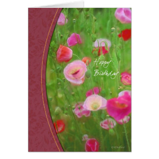 Painted Pink Flowers Birthay Card
