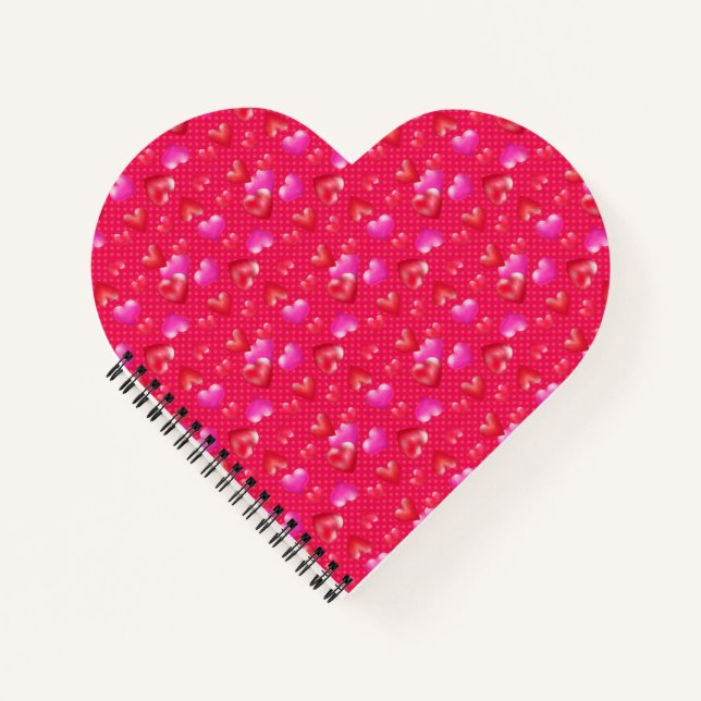 Painted Pink Hearts on Red Dotted | Valentine's Notebook (Front)