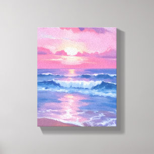 Painted Pink Ocean   Coastal Watercolor Pastel Canvas Print