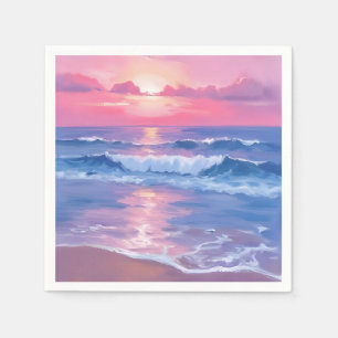 Painted Pink Ocean Coastal Watercolor Pastel Napkin