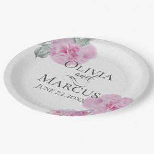 Painted Pink Peonies on Rice Paper Texture Plate