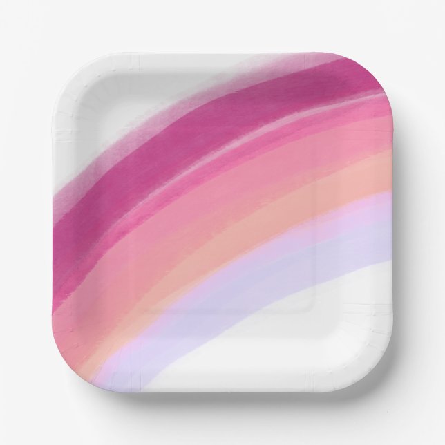 Painted Pink Purple Rainbow Birthday Paper Plates (Front)