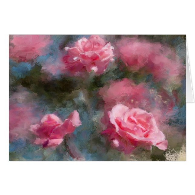 Painted Pink Roses Blank Card (Front Horizontal)