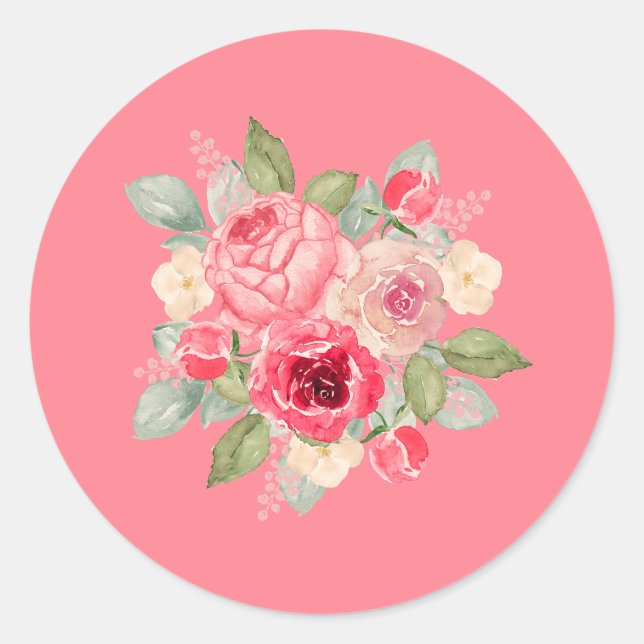 Painted Pink Roses Bouquet Classic Round Sticker (Front)