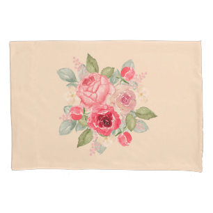 Painted Pink Roses Bouquet Pillowcase