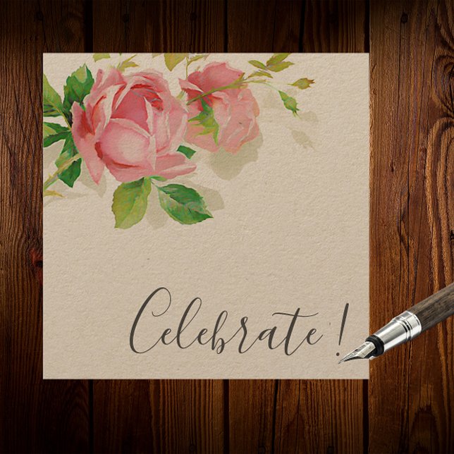 Painted Pink Roses in Vintage style Invitation (Creator Uploaded)
