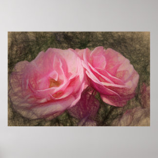 Painted pink roses poster