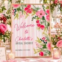 Painted Pink Stripes Floral Bridal Shower Welcome