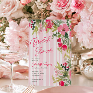 Painted Pink Stripes Winter Floral Bridal Shower Invitation