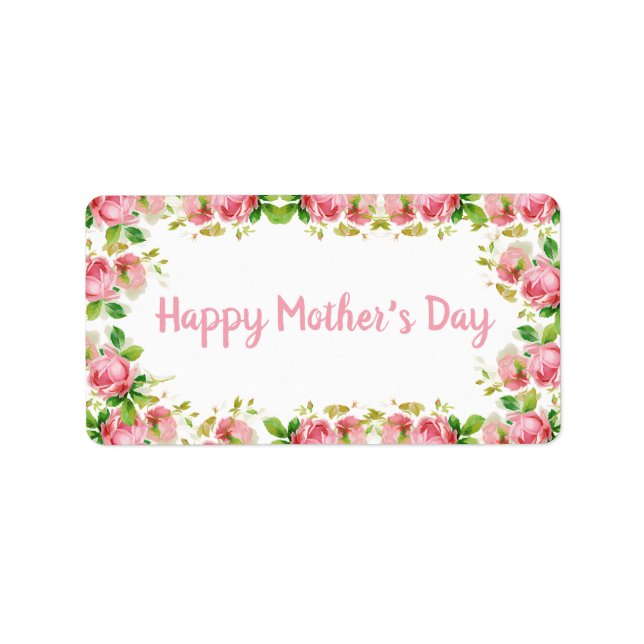 Painted Pink vintage roses - Happy Mother's Day  Label (Front)