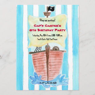 Painted Pirate Ship Birthday Invitation