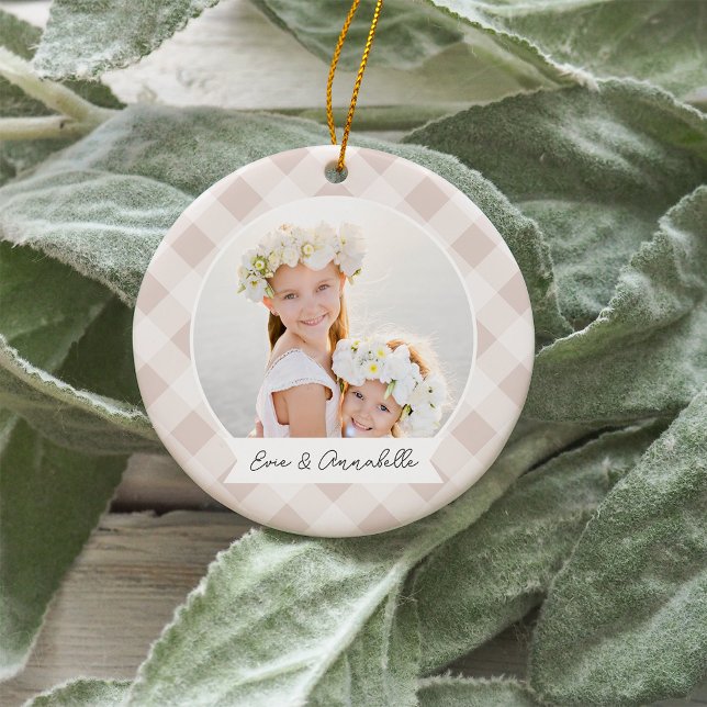 Painted Plaid Double Sided Personalised Photo Ceramic Tree Decoration (Creator Uploaded)