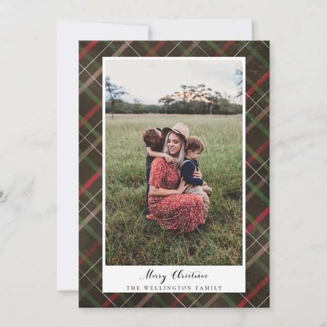 Painted Plaid Pattern Christmas Photo Card (Front)