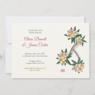 Painted Plumeria Frangipani Branch Wedding Invitation