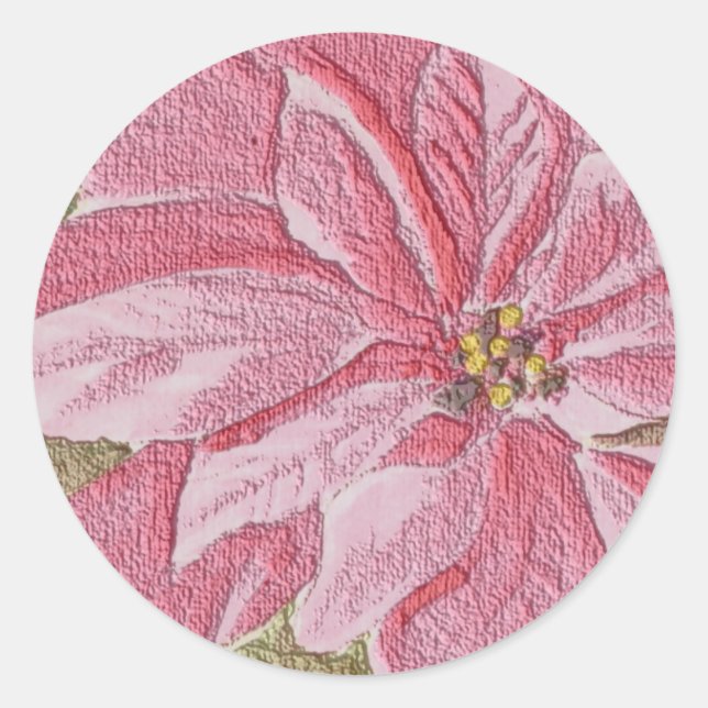 Painted Poinsettia Christmas Flower Classic Round Sticker (Front)
