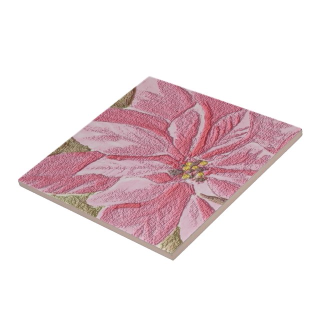 Painted Poinsettia Christmas Flower Tile (Side)