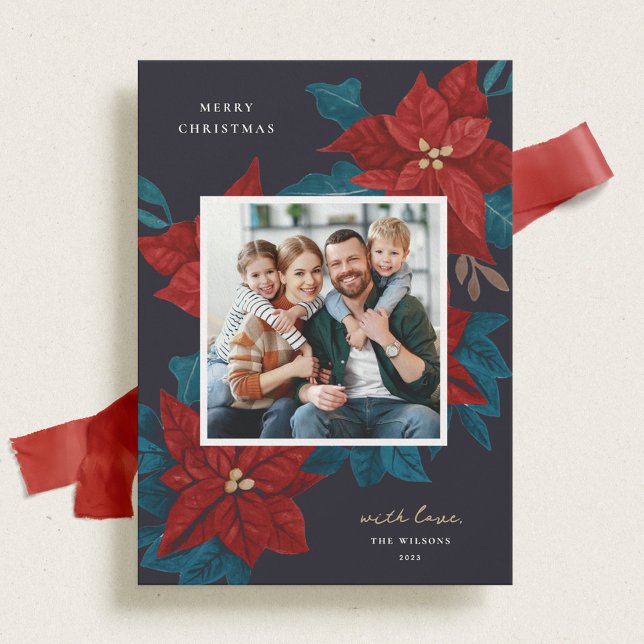 Painted Poinsettias Christmas Photo Holiday Card (Creator Uploaded)