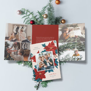 Painted Poinsettias Christmas Photo Tri-Fold Holiday Card