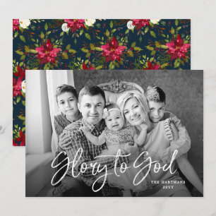 Painted Poinsettias   Full Bleed Photo Holiday Card