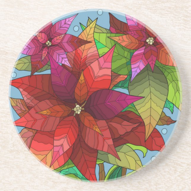 Painted Pointsettia; pretty Christmas Coaster (Front)