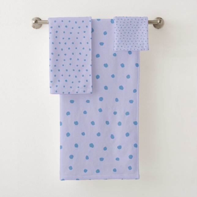 Painted Polka Dot Pattern in Periwinkle and Lilac Bath Towel Set (Insitu)