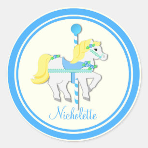 Painted Pony Blue and Yellow Carousel Classic Round Sticker