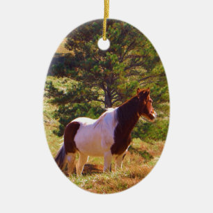 Painted Pony by the Pine Ceramic Tree Decoration