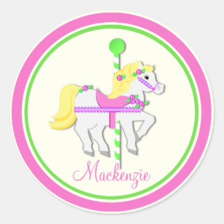 Painted Pony Pink and Green Carousel Classic Round Sticker