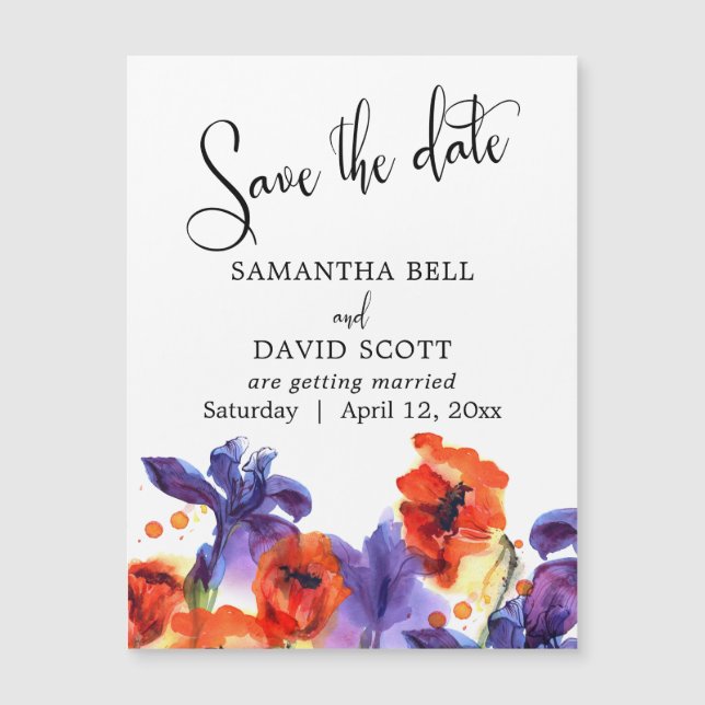 Painted Poppies Irises Save the Date Magnetic Card (Front)
