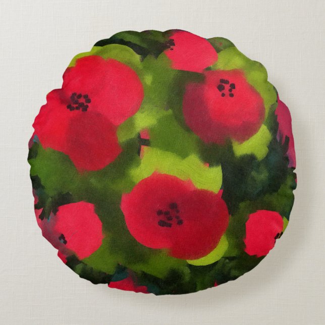 Painted Poppies | Perfect Floral Art Round Cushion (Front)