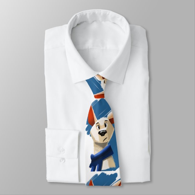 painted portrait of a dog on blue background tie (Tied)
