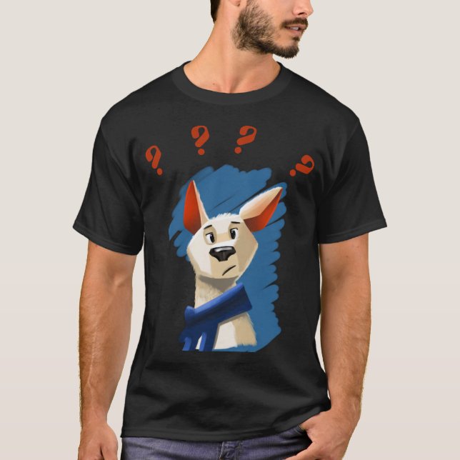 painted portrait of asking dog on blue background T-Shirt (Front)