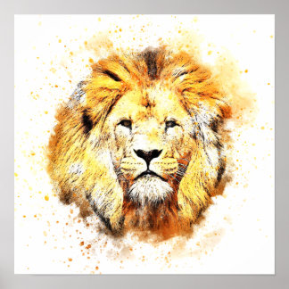 Painted portrait of lion poster
