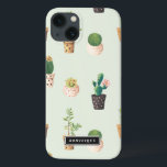 Painted Pots with Succulents & Cacti Pattern iPad iPhone 13 Case<br><div class="desc">Cute and modern iPad case featuring cacti and succulents in painted hearts pots with a mint background. This personalised case will be perfect as a gift. Similar designs are available.</div>