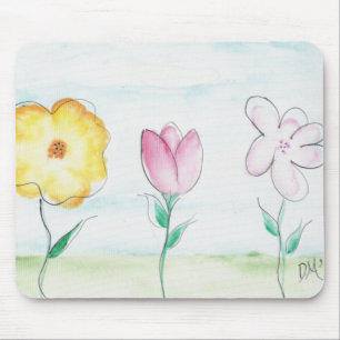 Painted Primitive Flowers Mouse Mat