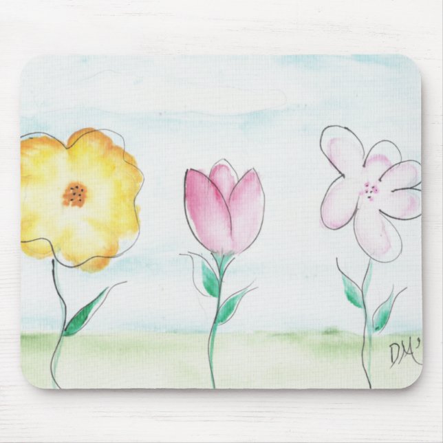 Painted Primitive Flowers Mouse Mat (Front)