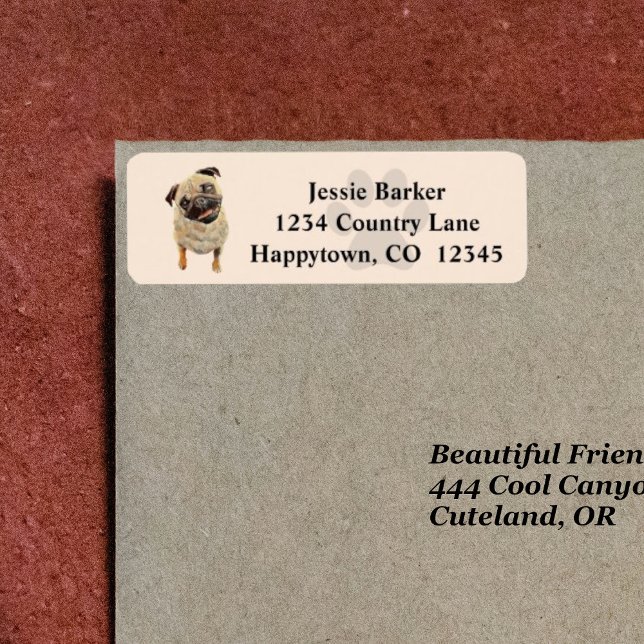 Painted Pug Dog Return Address Label (Creator Uploaded)