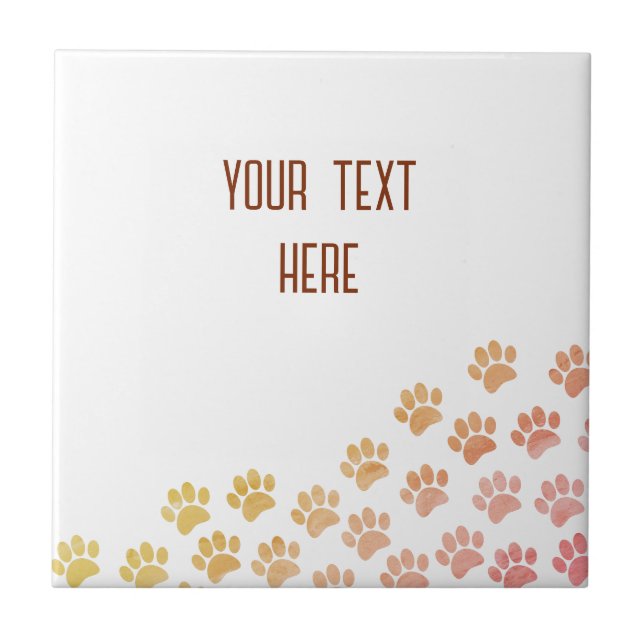 Painted Puppy Paw Prints With Custom Text Tile (Front)
