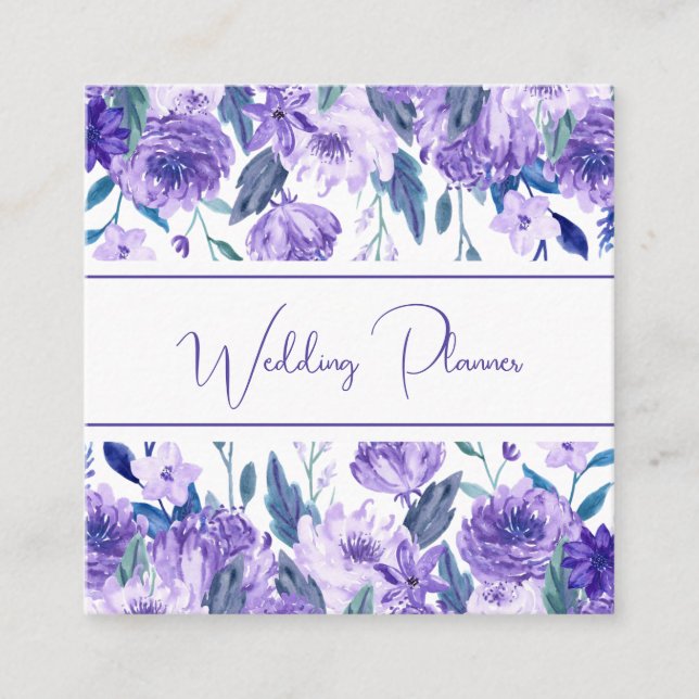 Painted Purple Floral Square Business Card (Front)